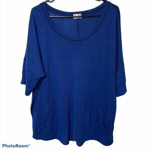 Comfy pullover slub knit 3/4 sleeve front pockets L